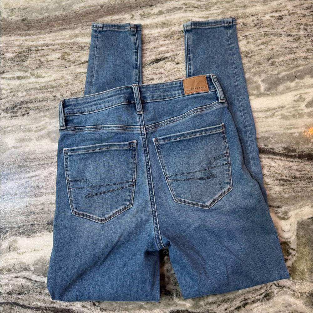 American Eagle Blue Skinny Jeans Hi-Rise Jegging Size 4 Reg
